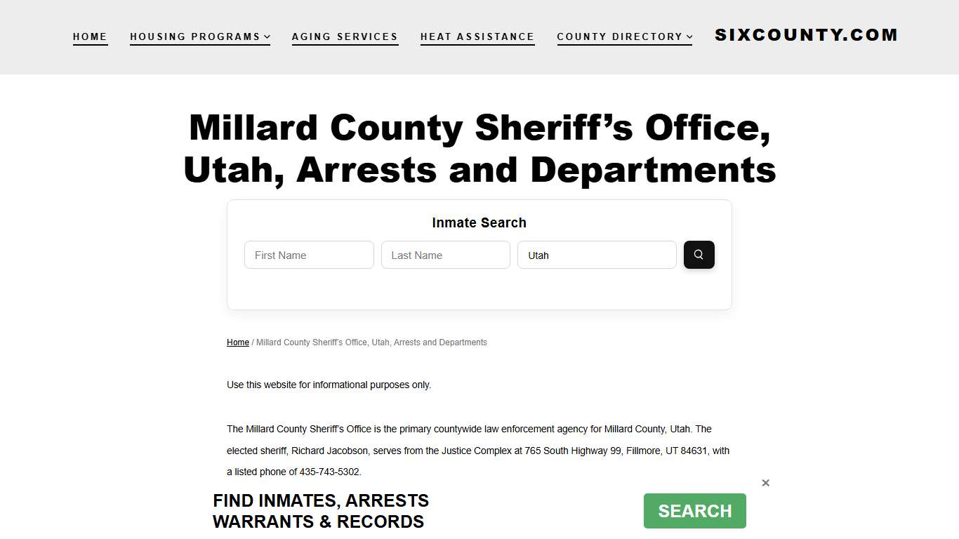 About Millard County Sheriff, UT, Arrests, Divisions, Contacts