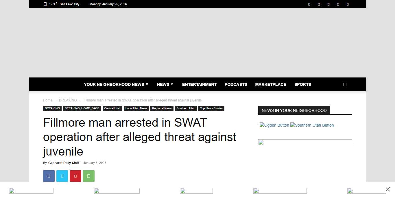 Fillmore man arrested in SWAT operation after alleged threat against juvenile Gephardt Daily